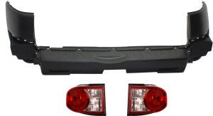 Rear Bumper Cover for Toyota FJ Cruiser 2007-2010, 3-Piece Kit with Tail Lights, Replacement