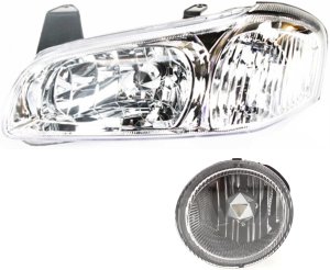 Headlight Assembly Kit for 2000-2001 Nissan Maxima, Left (Driver) Side, Halogen, 2-Piece Set, with Fog Light, Replacement