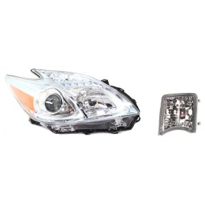 Headlight without Bulb for Toyota Prius 2010-2011, Right (Passenger) Side, 2-Piece Kit with Turn Signal Light, Replacement