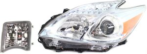 Headlight Kit for 2010-2011 Toyota Prius, Left (Driver) Side, Halogen, Includes Lens and Housing, 2-Piece Set with Turn Signal Light, Replacement