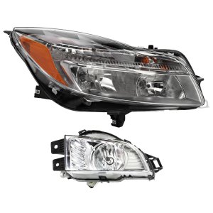 Headlight Assembly for 2011-2013 Buick Regal, Right (Passenger), Halogen, 2-Piece kit with Fog Light, Replacement