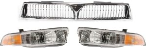 3-Piece Kit Grille with Headlights for 1999-2001 Mitsubishi Galant, Replacement Auto Part