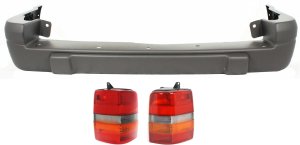 Rear Bumper Cover for Jeep Grand Cherokee Laredo Model, 1996-1998, 3-Piece Kit with Tail Lights, Replacement