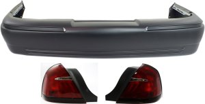 Rear Bumper Cover for 1998-2002 Mercury Grand Marquis, 3-Piece Kit with Tail Lights, Replacement