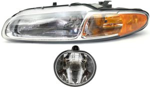 Headlight Assembly Kit for 1996-2000 Chrysler Sebring, Left (Driver) Side, Halogen, 2-Piece Kit, Includes Fog Light, Replacement