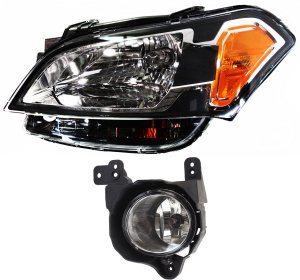 Headlight with Bulb and Fog Light for KIA SOUL 2010-2011, Left (Driver), 2-Piece kit, Replacement
