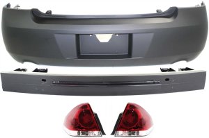 Rear Bumper Cover for Chevrolet Impala 2006-2013, Impala Limited 2014-2016, 4-Piece Kit with Bumper Reinforcement and Tail Lights, Suitable for SS, LS, LT, LTZ, Police Models, Replacement