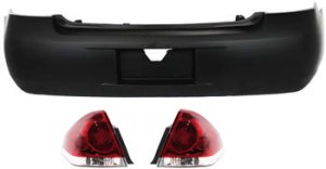 Rear Bumper Cover for Chevrolet Impala 2006-2011, 3-Piece Kit with Tail Lights, for LS, LT, 50th Anniversary Edition Models Replacement