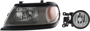 Headlight Assembly for Mitsubishi Montero Sport 2000-2004, Left (Driver) Side, Halogen, 2-Piece Kit with Fog Light, Replacement