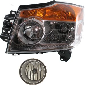 Headlight Assembly for Nissan Armada 2008-2015, Left (Driver) Side, 2-Piece Kit, Halogen, with Fog Light, Replacement