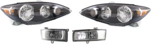 Headlight Assembly Kit for 2005-2006 Toyota Camry, Right (Passenger) and Left (Driver), Halogen, 4-Piece with Fog Lights, Replacement