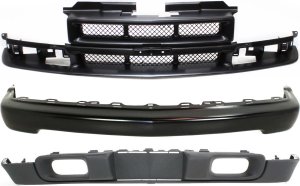 Front Bumper Kit for Chevrolet Blazer 1998-2005, Painted Black, 3-Piece Set with Grille Assembly and Valance, Replacement