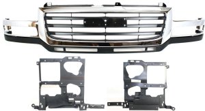 3-Piece Grille Kit with Headlight Brackets for 2003-2006 GMC Sierra 2500 HD and 2007 Sierra 2500 HD Classic - Complete Replacement Set