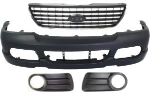 Front Bumper Cover for Ford Explorer 2002-2005, 4-Piece Kit with Grille and Fog Light Trims, suitable for Eddie Bauer, Limited, XLT Models - Replacement