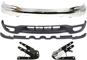Front Bumper for Ford Expedition 1999-2002, F-Series 1999-2003, Chrome, 4-Piece Kit with Bumper Bracket and Valance, Excludes Lightning Model, Replacement