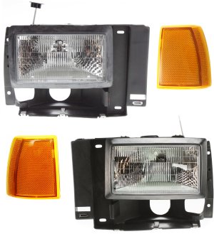 Replacement Headlight Assembly Kit for Ford Ranger 1989-1992, Explorer 1991-1994, Right (Passenger) and Left (Driver), 4-Piece Set with Corner Lights, Halogen