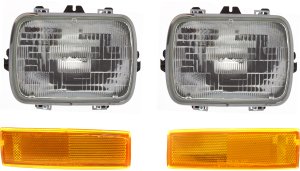 Headlight Assembly Kit for Buick S10 (1982-1993) / S10 Blazer (1983-1994), Right (Passenger) and Left (Driver), Halogen, 4-Piece Set with Corner Lights, Replacement
