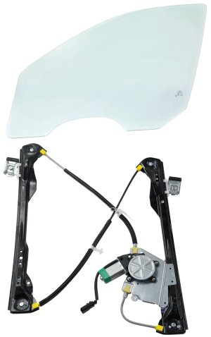 Front Window Regulator for Ford Focus 2000-2007, Left (Driver), 2-Piece Kit, with Door Glass and Motor, without Clip, Replacement