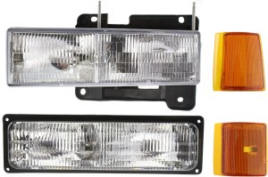 Headlight Assembly for Chevrolet Yukon 1994-1999, Left (Driver) Side, 4-Piece Kit with Halogen, Reflector, Side Marker, and Turn Signal Light, Replacement