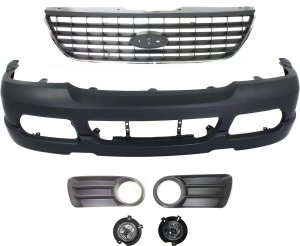 Front Bumper Cover Kit for Ford Explorer 2002-2005, Primed (Ready to Paint), 6-Piece with Fog Lights, Fog Light Trims, and Grille Assembly Replacement