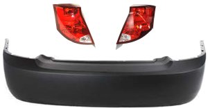 Rear Bumper Cover for Saturn Ion (2003-2007) Sedan, 3-Piece Kit with Tail Lights, without Special Edition, Replacement