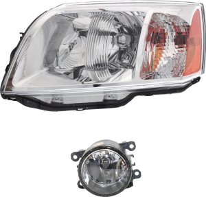 Headlight Assembly for 2006-2011 Mitsubishi Endeavor, Left (Driver) Side, Halogen, 2-Piece Kit, with Fog Light, Replacement