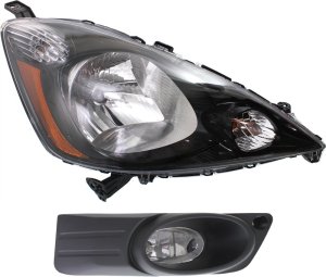 Headlight with Bulb and Fog Light for Honda Fit 2012-2014 Right (Passenger) Side, 2-Piece Kit, Replacement