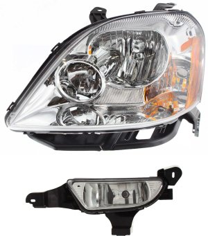 Headlight with Bulb and Fog Light for Ford Five Hundred 2005-2007, Left (Driver), 2-Piece Kit Replacement