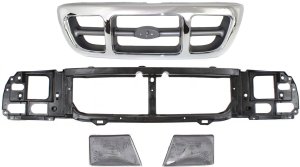 4-Piece Grille Kit for 1998-2000 Ford Ranger, Includes Front-Wheel Drive Header Panel and Headlights, Replacement