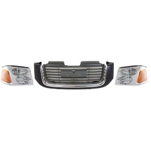 3-Piece Grille Kit for 2002-2009 GMC Envoy, 2002-2006 Envoy XL, 2004-2005 Envoy XUV with Headlight Replacement