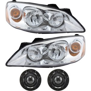 Headlight Assembly Kit for Pontiac G6 2005-2009, Right (Passenger) and Left (Driver), Halogen, 4-Piece with Fog Lights, Replacement