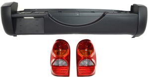 Rear Bumper Cover for 2002-2004 Jeep Liberty, 3-Piece Kit with Tail Lights, Replacement