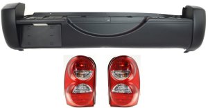Rear Bumper Cover for Jeep Liberty 2005-2007, Primed (Ready to Paint), 3-Piece Kit with Tail Lights, Replacement