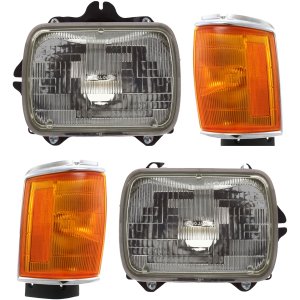 Headlight Assembly Kit for Toyota 4Runner (1987-1989) / Pickup (1987-1988), Right (Passenger) and Left (Driver), Halogen, with Corner Lights, 4-Piece Replacement