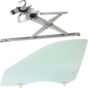 Front Window Regulator and Door Glass for Toyota Camry 2002-2006, Left (Driver), Power, with Motor and Clip, USA-Built, 4-Door, Set of 2, Replacement