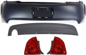 Rear Bumper Cover Kit for Chevrolet Malibu 2008-2012, Primed (Ready to Paint), 4-Piece with Tail Lights and Valance, Replacement