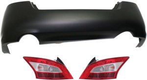 Rear Bumper Cover for Nissan Maxima 2009-2011, 3-Piece Kit with Tail Lights, Replacement