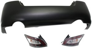 Rear Bumper Cover for 2012-2014 Nissan Maxima, 3-Piece Kit with Tail Lights, Replacement