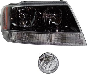 Right (Passenger) Headlight Kit for 2004 Jeep Grand Cherokee Including Bulb and Fog Light, 2-Piece Replacement
