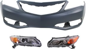 Headlight for Acura ILX 2013-2015 Right (Passenger) and Left (Driver) with Bulbs, 3-Piece kit, Includes Bumper Cover, Replacement