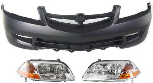 Front Bumper Cover for Acura MDX 2001-2003, 3-Piece Kit with Headlights, Replacement