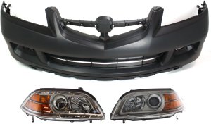 Headlight Kit for Acura MDX 2004-2006, Right (Passenger) and Left (Driver) Lens and Housing, Halogen, 3-Piece with Bumper Cover Replacement
