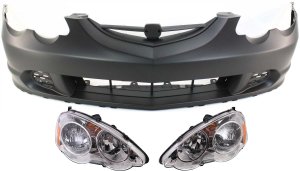 Front Bumper Cover for Acura RSX 2002-2004, 3-Piece Kit with Headlights, Replacement