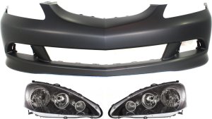 Front Bumper Cover for 2005-2006 Acura RSX, 3-Piece Kit with Headlights, Replacement