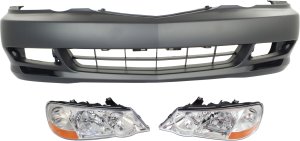 Front Bumper Cover Kit for Acura TL 2002-2003, 3-Piece, Primed (Ready to Paint), Compatible with Base/Type-S Models, Includes Headlights, Replacement