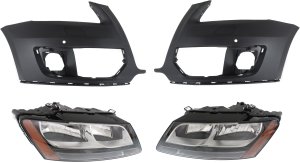 Headlight Assembly for Audi Q5 2009-2012, Right (Passenger) and Left (Driver), Halogen, 4-Piece kit with Bumper Covers, Replacement