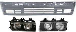 Headlight Assembly Kit for BMW 3-Series 1992-1993, Includes Right (Passenger) and Left (Driver) with Bumper Cover, Halogen, 3-Piece Set, Replacement Models: for 318i, 320i, 325i, 328i.