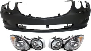 Headlight Kit for Buick Allure/Lacrosse 2008-2009, Right (Passenger) and Left (Driver), Includes Bulbs, 3-Piece with Bumper Cover, Replacement