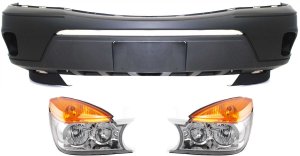 Headlight Assembly for Buick Rendezvous 2002-2003, Right (Passenger) and Left (Driver), Halogen, 3-Piece kit with Bumper Cover, Replacement