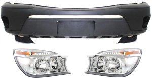 Headlight Set for Buick Rendezvous 2004-2005, Right (Passenger) and Left (Driver), with Bulbs, 3-Piece kit, Including Bumper Cover - Replacement